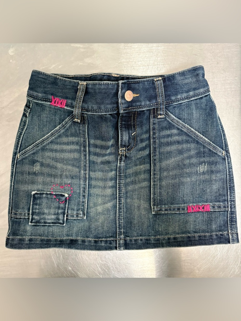 Old Navy Blue Denim Skirt with White Topstitching